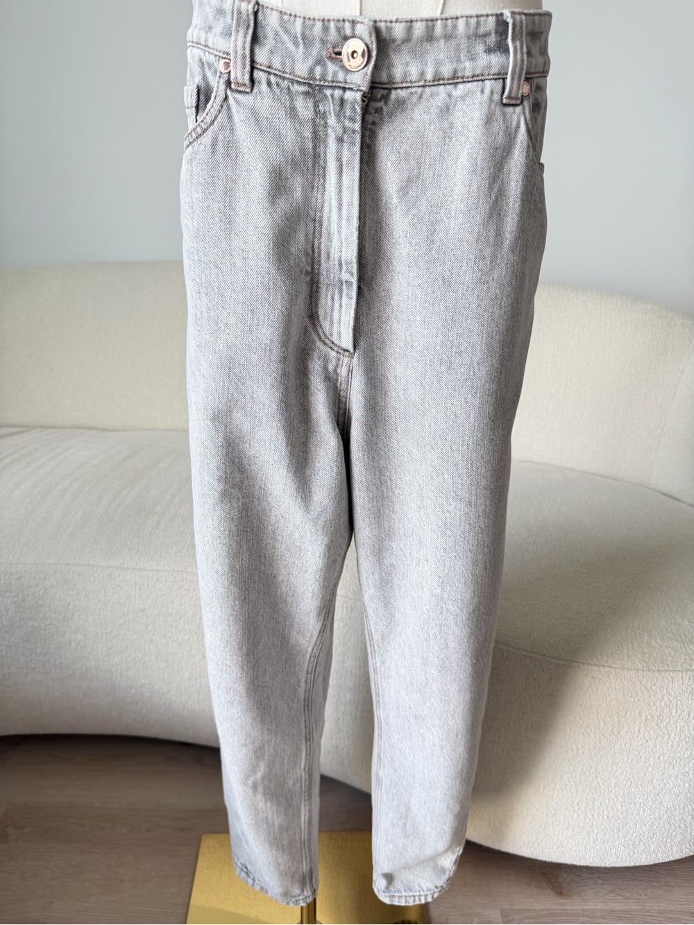 Brunello Cucinelli Light Grey Tapered Jeans IT 44 High Rise $945